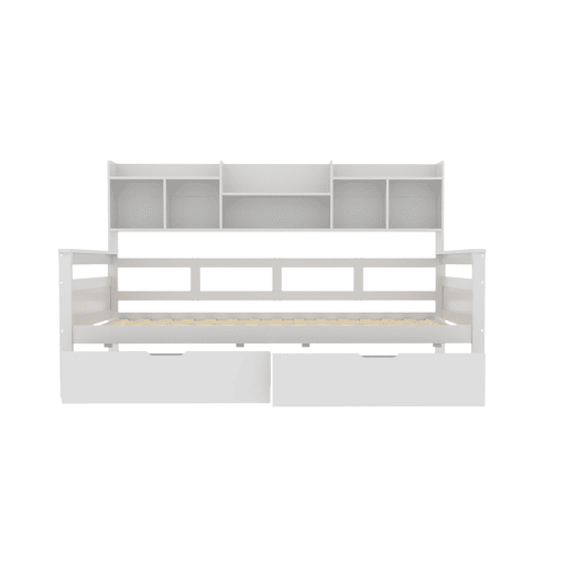 Sofá-cama 90x200 - Com gavetas e prateleiras, estrado, cama infantil, cama juvenil, cama individual, cama de madeira maciça - Branco