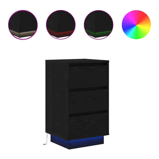 Mesa De Cabeceira - Mesinha De Cabeceira com luzes LED 38x34x65 cm preto