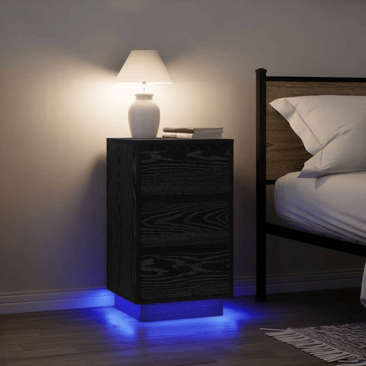 Mesa De Cabeceira - Mesinha De Cabeceira com luzes LED 38x34x65 cm preto