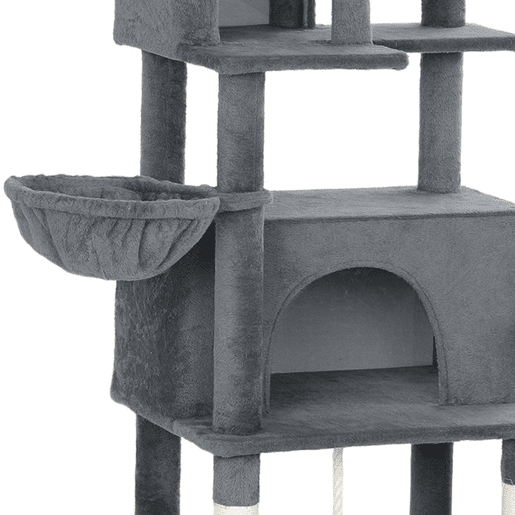 PawHut Arranhador para Gatos 202 cm Torre de Escalada com Plataformas Plataformas Caverna Postes de Sisal Bolas e Corda para Brincar Cinzento
