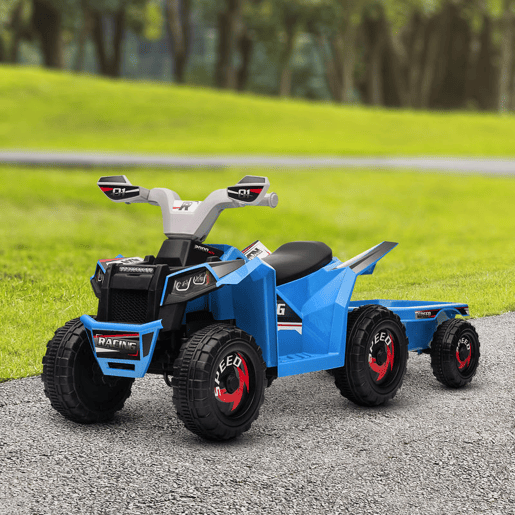 HOMCOM Quadriciclo Elétrico para Crianças com Reboque a Bateria 6V Carro Elétrico para Crianças de 18-36 Meses com Velocidade 2,5 kmh Carga Máxima 106x41,5x48,5 cm Azul