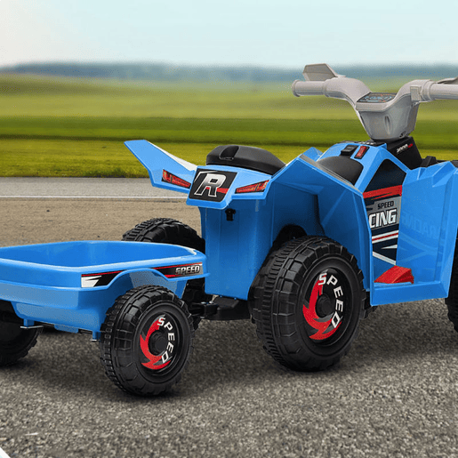 HOMCOM Quadriciclo Elétrico para Crianças com Reboque a Bateria 6V Carro Elétrico para Crianças de 18-36 Meses com Velocidade 2,5 kmh Carga Máxima 106x41,5x48,5 cm Azul