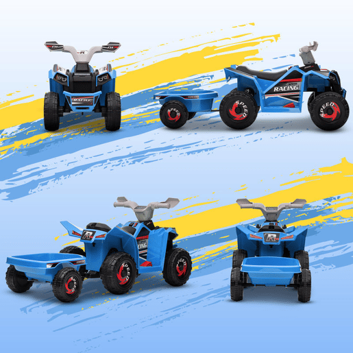 HOMCOM Quadriciclo Elétrico para Crianças com Reboque a Bateria 6V Carro Elétrico para Crianças de 18-36 Meses com Velocidade 2,5 kmh Carga Máxima 106x41,5x48,5 cm Azul