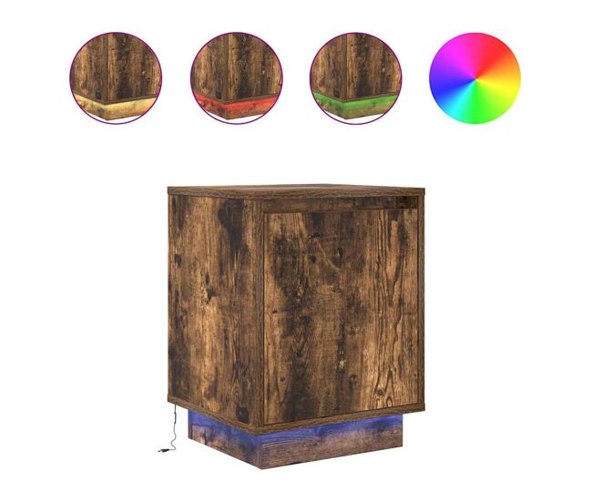 Juego de mesitas de noche - mesillas de noche con luces led roble ahumado 38x34x50 cm