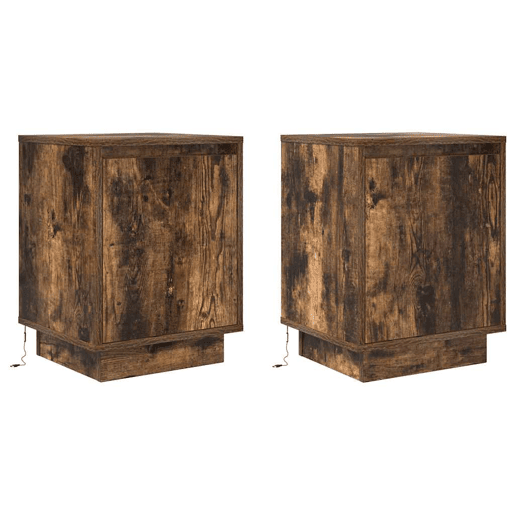 Lote de 2 Mesas De Cabeceira Mesinhas De Cabeceira - c luzes LED 38x34x50 cm carvalho fumado