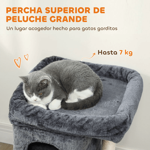 PawHut Arranhador para Gatos 66 cm Torre para Gatos com Cama 2 Cavernas Poste de Sisal e Bola para Brincar Cinzento Escuro