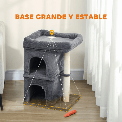 PawHut Arranhador para Gatos 66 cm Torre para Gatos com Cama 2 Cavernas Poste de Sisal e Bola para Brincar Cinzento Escuro