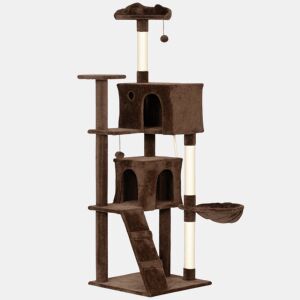 PawHut Arranhador para Gatos 180 cm Torre de Escalada com Múltiplas Plataformas Cama 2 Cavernas Rede Escada Postes de Sisal Bolas para Brincar Marrom