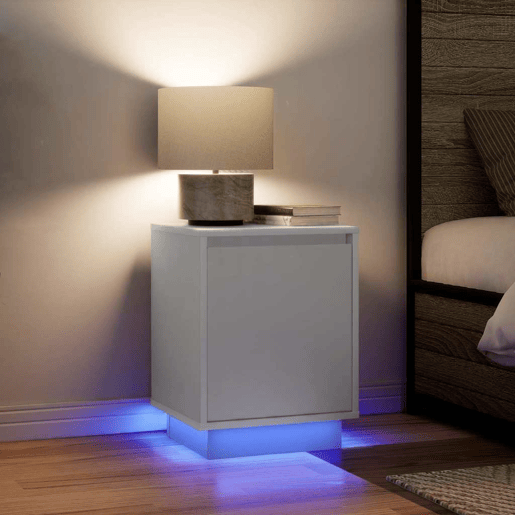 Lote de 2 Mesas De Cabeceira Mesinhas De Cabeceira - c luzes LED 38x34x50 cm branco