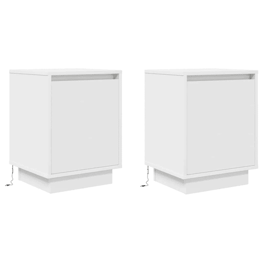 Lote de 2 Mesas De Cabeceira Mesinhas De Cabeceira - c luzes LED 38x34x50 cm branco