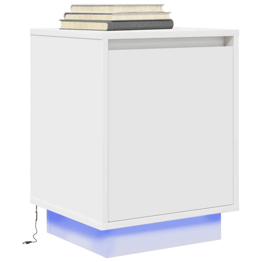 Lote de 2 Mesas De Cabeceira Mesinhas De Cabeceira - c luzes LED 38x34x50 cm branco