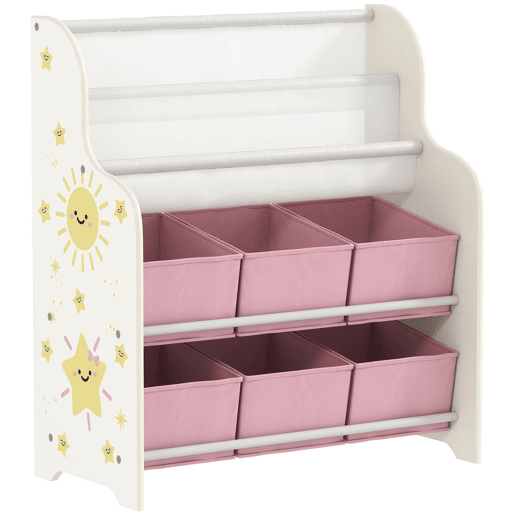AIYAPLAY Estante Infantil para Brinquedos com 6 Caixas de Tecido Não Tecido Organizador de Brinquedos com 2 Prateleiras para Quarto Infantil Sala de Brincar Escola Infantil 63x30x71 cm Rosa
