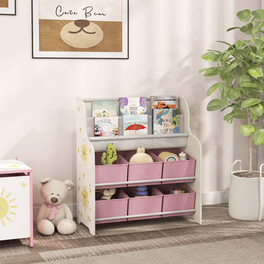 AIYAPLAY Estante Infantil para Brinquedos com 6 Caixas de Tecido Não Tecido Organizador de Brinquedos com 2 Prateleiras para Quarto Infantil Sala de Brincar Escola Infantil 63x30x71 cm Rosa