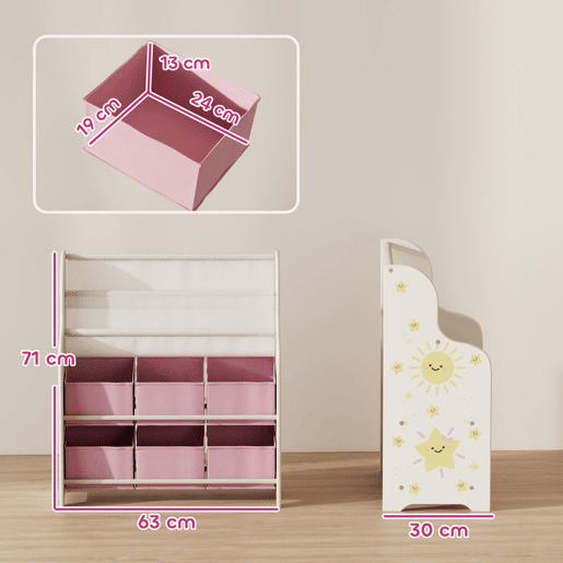 AIYAPLAY Estante Infantil para Brinquedos com 6 Caixas de Tecido Não Tecido Organizador de Brinquedos com 2 Prateleiras para Quarto Infantil Sala de Brincar Escola Infantil 63x30x71 cm Rosa