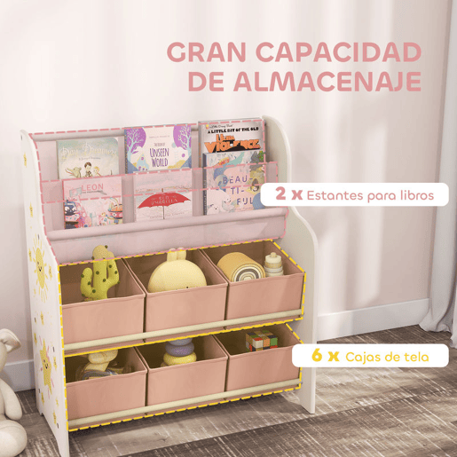 AIYAPLAY Estante Infantil para Brinquedos com 6 Caixas de Tecido Não Tecido Organizador de Brinquedos com 2 Prateleiras para Quarto Infantil Sala de Brincar Escola Infantil 63x30x71 cm Rosa