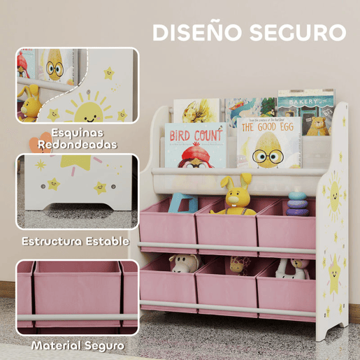 AIYAPLAY Estante Infantil para Brinquedos com 6 Caixas de Tecido Não Tecido Organizador de Brinquedos com 2 Prateleiras para Quarto Infantil Sala de Brincar Escola Infantil 63x30x71 cm Rosa