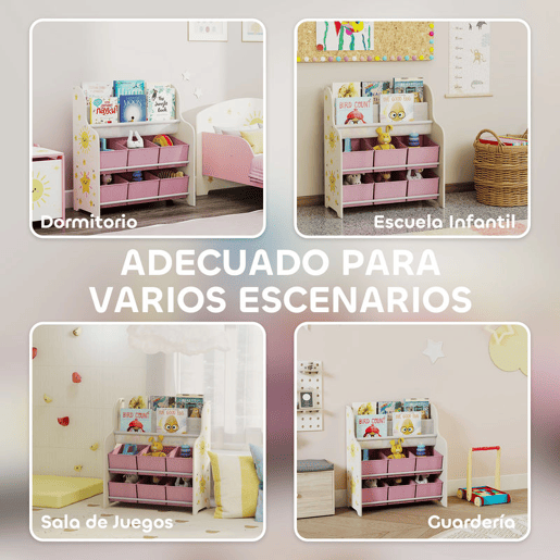 AIYAPLAY Estante Infantil para Brinquedos com 6 Caixas de Tecido Não Tecido Organizador de Brinquedos com 2 Prateleiras para Quarto Infantil Sala de Brincar Escola Infantil 63x30x71 cm Rosa