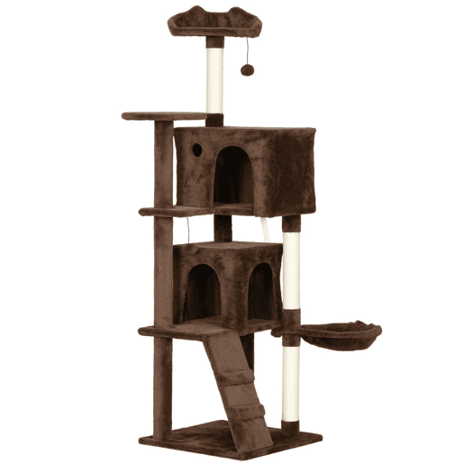 PawHut Arranhador para Gatos 160 cm Torre de Escalada com Múltiplas Plataformas Cama 2 Cavernas Rede Escada Postes de Sisal Bolas para Brincar Marrom