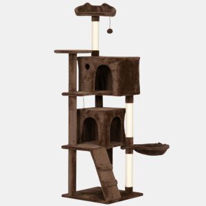 PawHut Arranhador para Gatos 160 cm Torre de Escalada com Múltiplas Plataformas Cama 2 Cavernas Rede Escada Postes de Sisal Bolas para Brincar Marrom