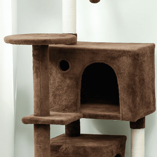 PawHut Arranhador para Gatos 160 cm Torre de Escalada com Múltiplas Plataformas Cama 2 Cavernas Rede Escada Postes de Sisal Bolas para Brincar Marrom