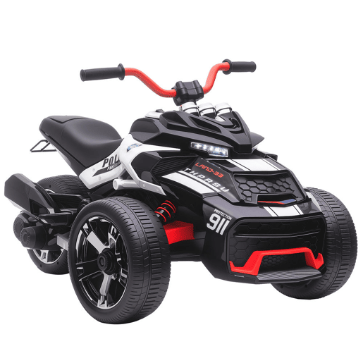 AIYAPLAY Quadricilo Elétrico para Crianças 12V 3-8 Anos com 2 Motores Velocidade até 5 kmh 3 Rodas Suspensão Faróis Buzina Música USB 113x74x63 cm Preto e Branco