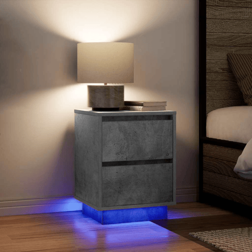 Lote de 2 Mesas De Cabeceira - Mesinhas De Cabeceira c luzes LED 38x34x50 cm cinzento-cimento
