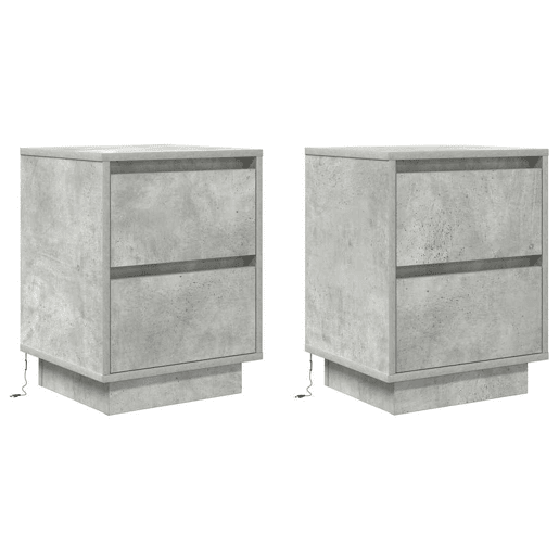 Lote de 2 Mesas De Cabeceira - Mesinhas De Cabeceira c luzes LED 38x34x50 cm cinzento-cimento