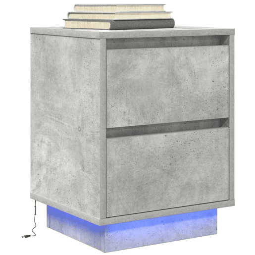 Lote de 2 Mesas De Cabeceira - Mesinhas De Cabeceira c luzes LED 38x34x50 cm cinzento-cimento