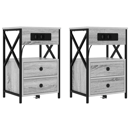 Lote de 2 Mesa De Cabeceira - Mesinha De Cabeceira Sonoma cinzento 40 x 31 x 60 cm