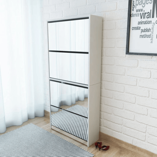 vidaXL Sapateira de 4 divisórias com espelho branco 63x17x134cm