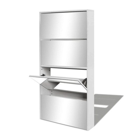 vidaXL Sapateira de 4 divisórias com espelho branco 63x17x134cm