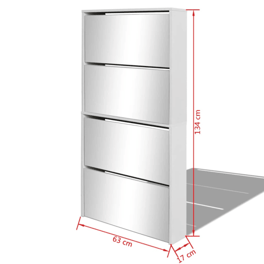 vidaXL Sapateira de 4 divisórias com espelho branco 63x17x134cm