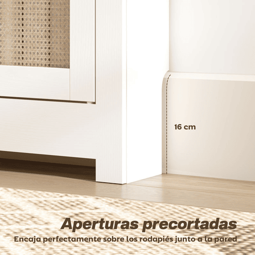 HOMCOM Cobertura para Radiador com Portas Rebatíveis e Vime Proteção Radiador de MDF 111x19x95,5 cm com Compartimento Desenho Boémio para Sala Quarto Branco