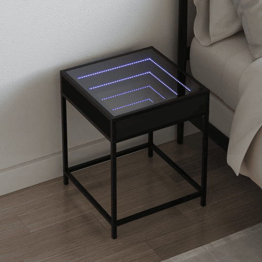 Mesa De Cabeceira - Mesinha De Cabeceira com luzes LED Infinity 40x40x51 cm preto