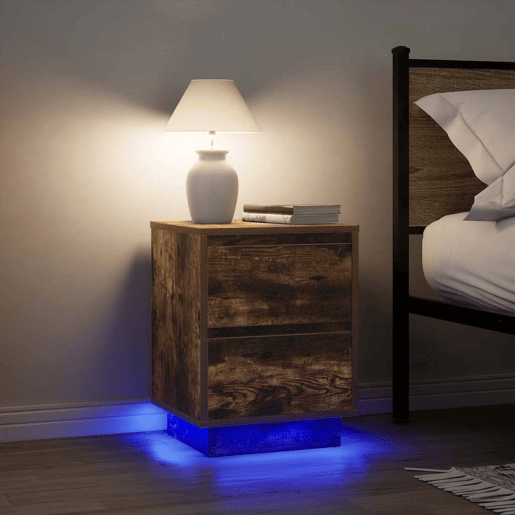 Lote de 2 Mesas De Cabeceira Mesinhas De Cabeceira - c luzes LED 38x34x50 cm carvalho fumado