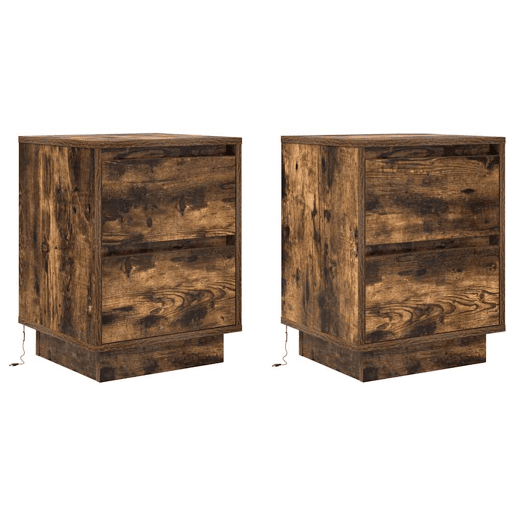 Lote de 2 Mesas De Cabeceira Mesinhas De Cabeceira - c luzes LED 38x34x50 cm carvalho fumado