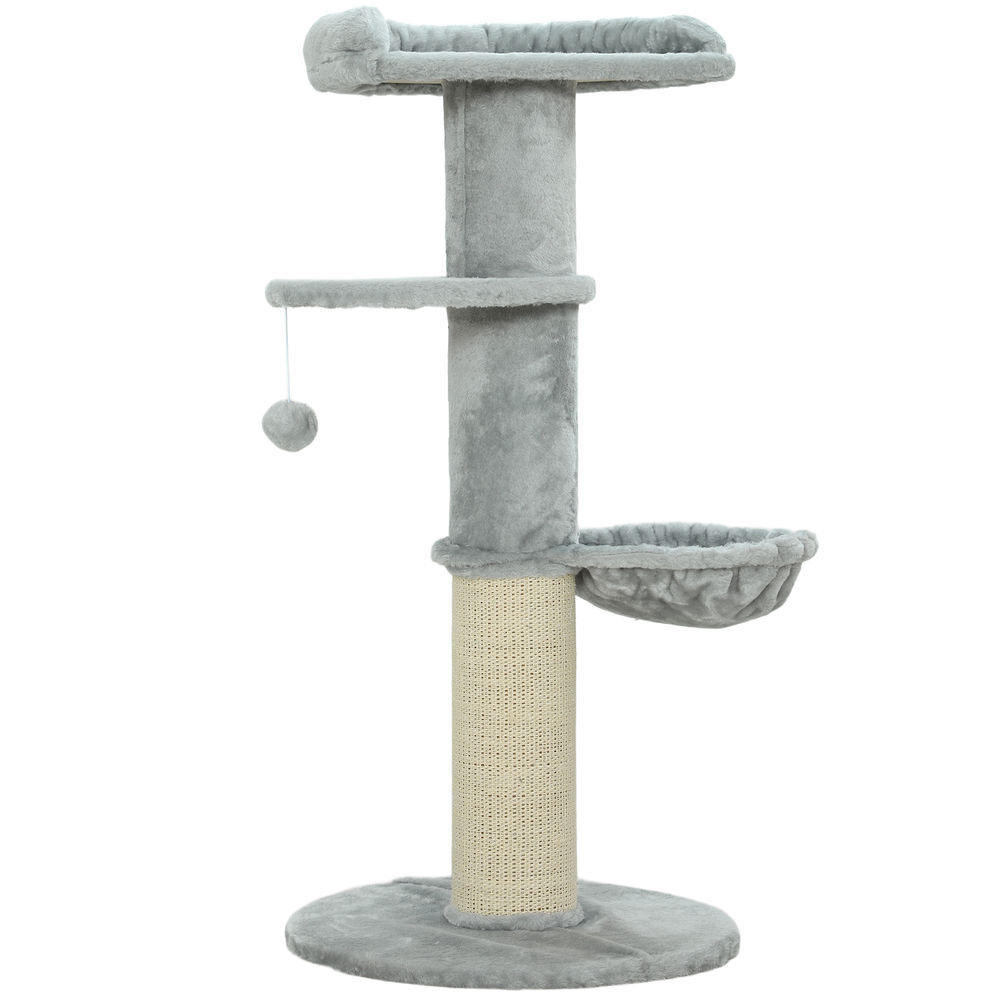 Pawhut árbol rascador para gatos, árbol para gatos 103,5 cm, torre escalador con cama, hamaca, plataforma, poste de sisal extra grueso, bola colgante, gris claro