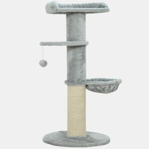 PawHut Arranhador para Gatos 103,5 cm Torre para Gatos com Cama Rede Plataforma Poste de Sisal Extra Grosso Bola Pendurada Cinza Claro
