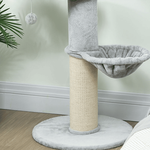 PawHut Arranhador para Gatos 103,5 cm Torre para Gatos com Cama Rede Plataforma Poste de Sisal Extra Grosso Bola Pendurada Cinza Claro