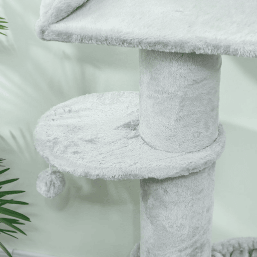 PawHut Arranhador para Gatos 103,5 cm Torre para Gatos com Cama Rede Plataforma Poste de Sisal Extra Grosso Bola Pendurada Cinza Claro