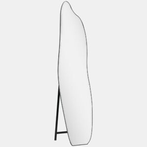 HOMCOM Espelho de Pé 160x40 cm sem Moldura Espelho de Corpo Inteiro Forma Irregular com Suporte Metálico Montagem no Chão ou Apoiado na Parede para Sala Entrada e Quarto Preto