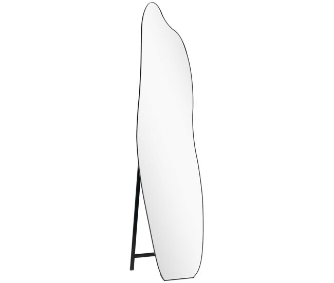 Homcom espejo de pie cuerpo entero 160x40 cm sin marco, espejo de pie forma irregular con soporte metálico, montaje en el suelo o apoyado contra la pared, para salón, entrada y dormitorio, negro