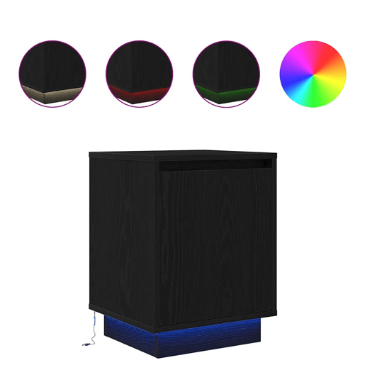 Lote de 2 Mesas De Cabeceira Mesinhas De Cabeceira - c luzes LED 38x34x50 cm preto