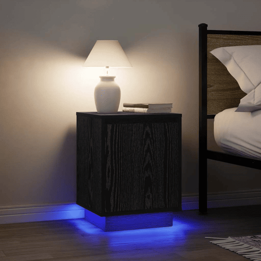 Lote de 2 Mesas De Cabeceira Mesinhas De Cabeceira - c luzes LED 38x34x50 cm preto