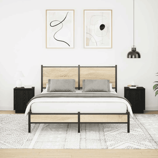 Lote de 2 Mesas De Cabeceira Mesinhas De Cabeceira - c luzes LED 38x34x50 cm preto