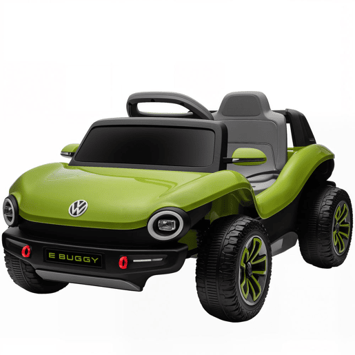 AIYAPLAY Carro Elétrico para Crianças acima de 3 Anos Volkswagen E-Buggy Bateria 12V com Controlo Remoto 2,4 G Rodas com Suspensão Faróis LED Música USB e Motor Duplo 98x56,5x47 cm Verde