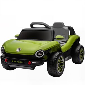 AIYAPLAY Carro Elétrico para Crianças acima de 3 Anos Volkswagen E-Buggy Bateria 12V com Controlo Remoto 2,4 G Rodas com Suspensão Faróis LED Música USB e Motor Duplo 98x56,5x47 cm Verde