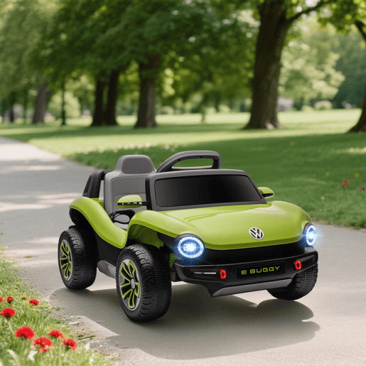 AIYAPLAY Carro Elétrico para Crianças acima de 3 Anos Volkswagen E-Buggy Bateria 12V com Controlo Remoto 2,4 G Rodas com Suspensão Faróis LED Música USB e Motor Duplo 98x56,5x47 cm Verde