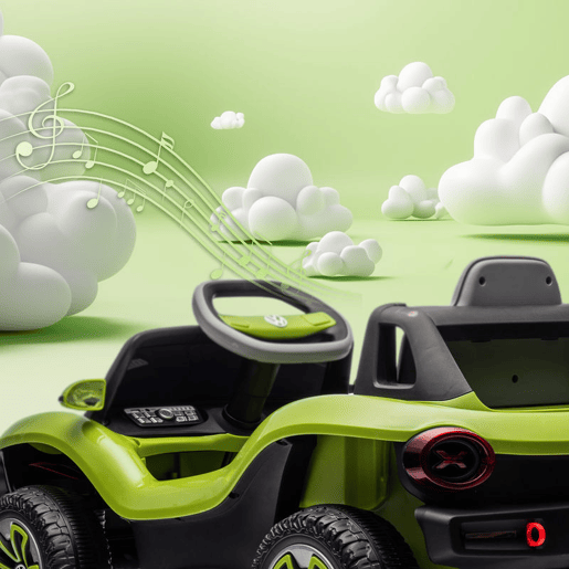 AIYAPLAY Carro Elétrico para Crianças acima de 3 Anos Volkswagen E-Buggy Bateria 12V com Controlo Remoto 2,4 G Rodas com Suspensão Faróis LED Música USB e Motor Duplo 98x56,5x47 cm Verde