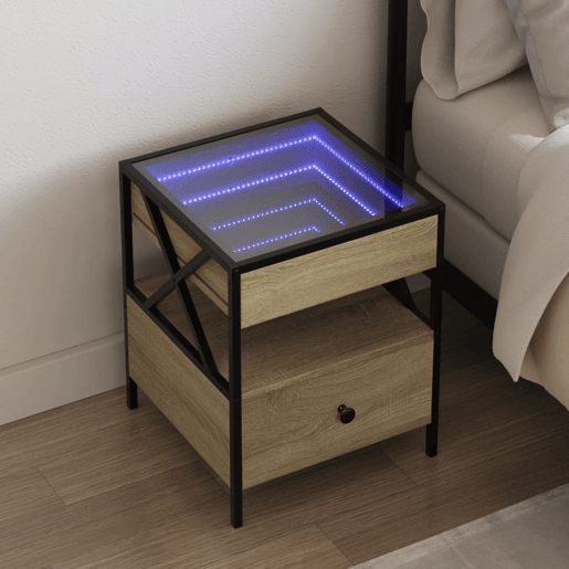 Mesa De Cabeceira - Mesinha De Cabeceira c LED Infinity 40x40x51 cm carvalho sonoma